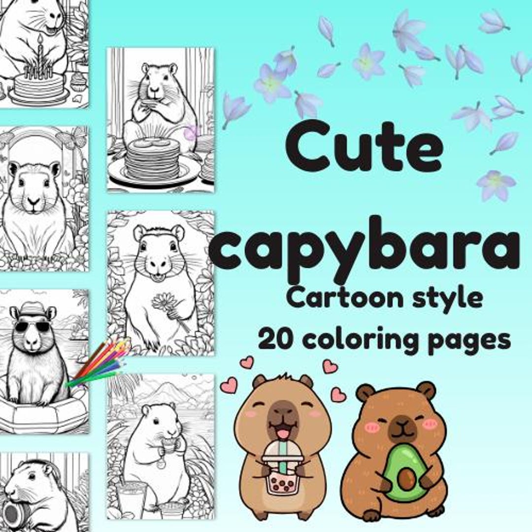 Kawaii Capybara Coloring Book | Cute Cartoon Animals | 20 Fun Pages ...