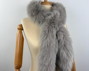 Gray Fox Fur Scarf, Handmade in Greece