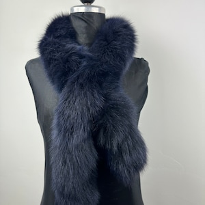 Blue Fur Scarf, fox fur blue black scarf, genuine fur, luxury scarf