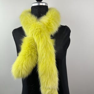 Luxury Fur Scarf, lime fox fur scarf, genuine fur, warm and fluffy fur scarf
