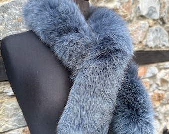Luxury Blue Fox Fur Scarf: Handmade Genuine Fur (47 inches)