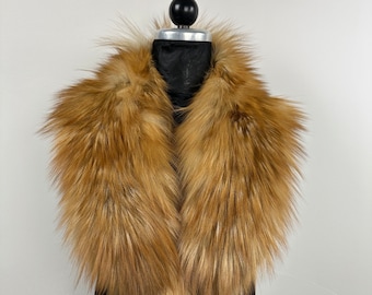 Handmade Golden Fox Fur Collar: Luxury Stole, Satin Lined