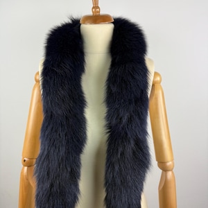 Blue Black Fur Scarf, fox fur blue scarf, genuine fur fox