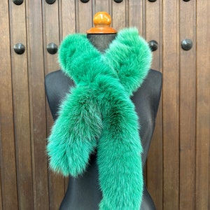 Premium Green Fur scarf, fox fur scarf, genuine fur collar, warm and fluffy fur scarf