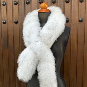 luxury Gray Fox Fur Scarf: Warm Fluffy Genuine Fur, Neck Wrap