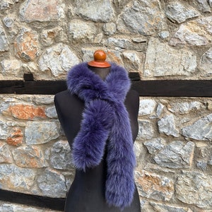 Purple Fox Fur Scarf: Genuine Warm Fur,  Neck Wrap