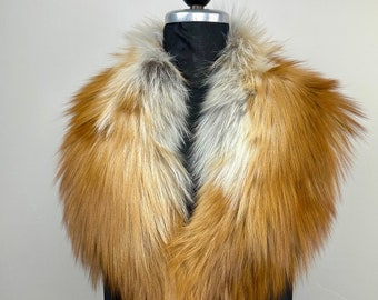 Genuine Gold Fox Fur Collar: Luxury Warm Scarf, Fluffy Fur