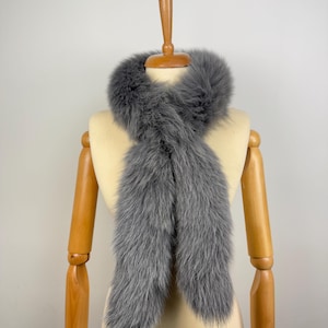 Gray Fur Fox Scarf, fox fur scarf, genuine fur, warm and fluffy fur scarf