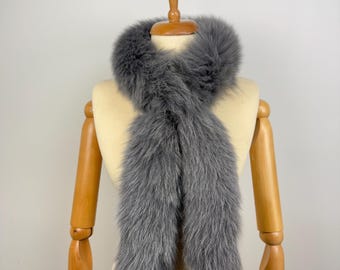 Gray Fox Fur Scarf, Warm Winter Neck Scarf