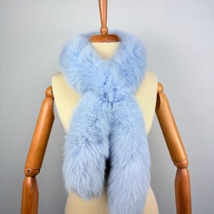 Elegant baby blue Fur scarf, real fox fur scarf, warm and fluffy fur blue scarf