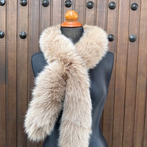 Fur scarf, beige fox fur scarf, genuine fur, warm and fluffy fur scarf
