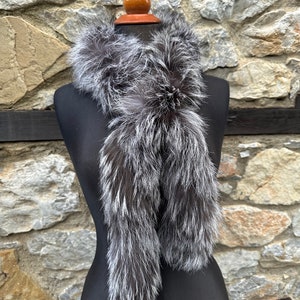 Handmade Silver Fox Fur Scarf: Genuine Warm Fur, Made in Greece