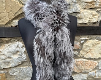 Handmade Silver Fox Fur Scarf: Genuine Warm Fur, Made in Greece