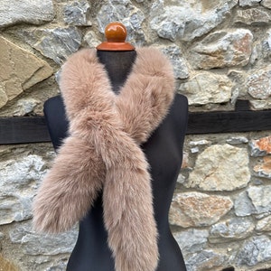 Luxury Beige Fur Scarf, fox fur scarf, genuine fur, fluffy fur scarf