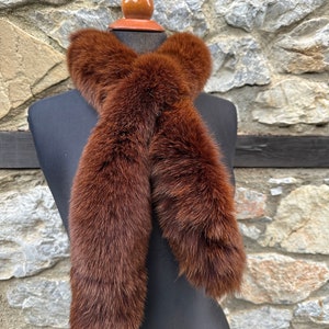 Brown Fur Scarf, fox fur scarf, genuine fur, warm and fluffy fur scarf