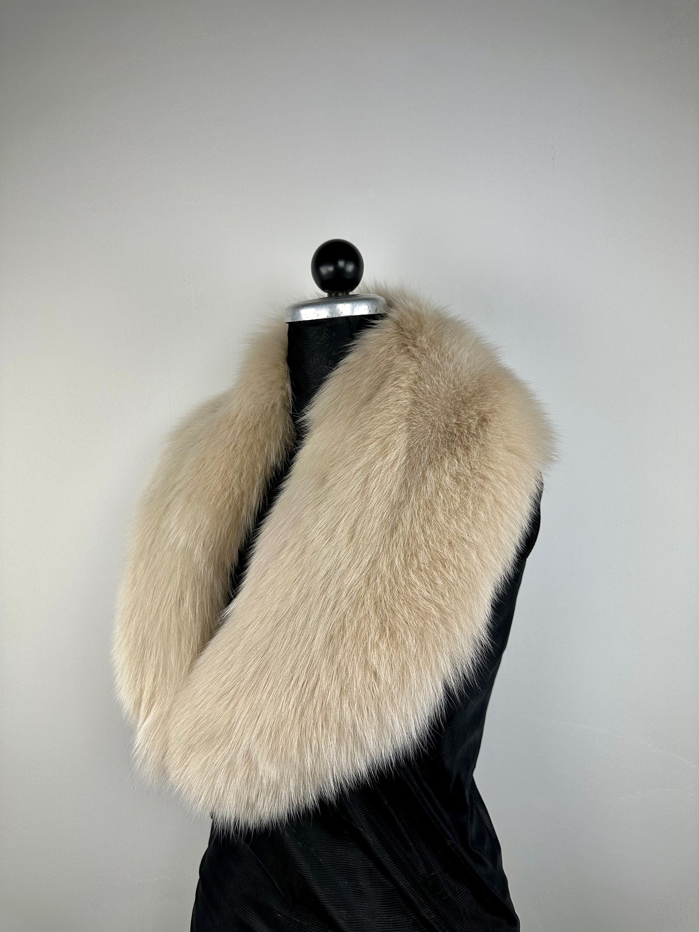 ベージュ フォックスリアル ファー サテン ストール ハンドメイド本革