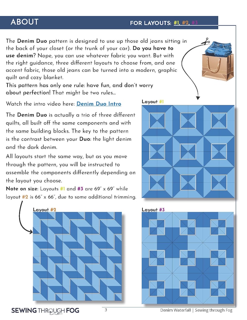 Denim Duo Quilt Pattern, 3 Layouts, Upcycled Jeans (PDF Pattern) - Etsy