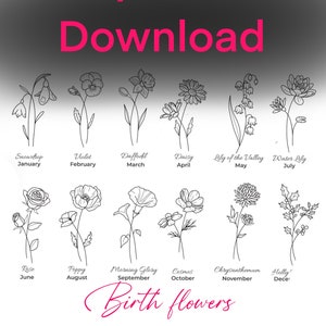 Fine Line Birth Flowers Tattoo Flash Designs