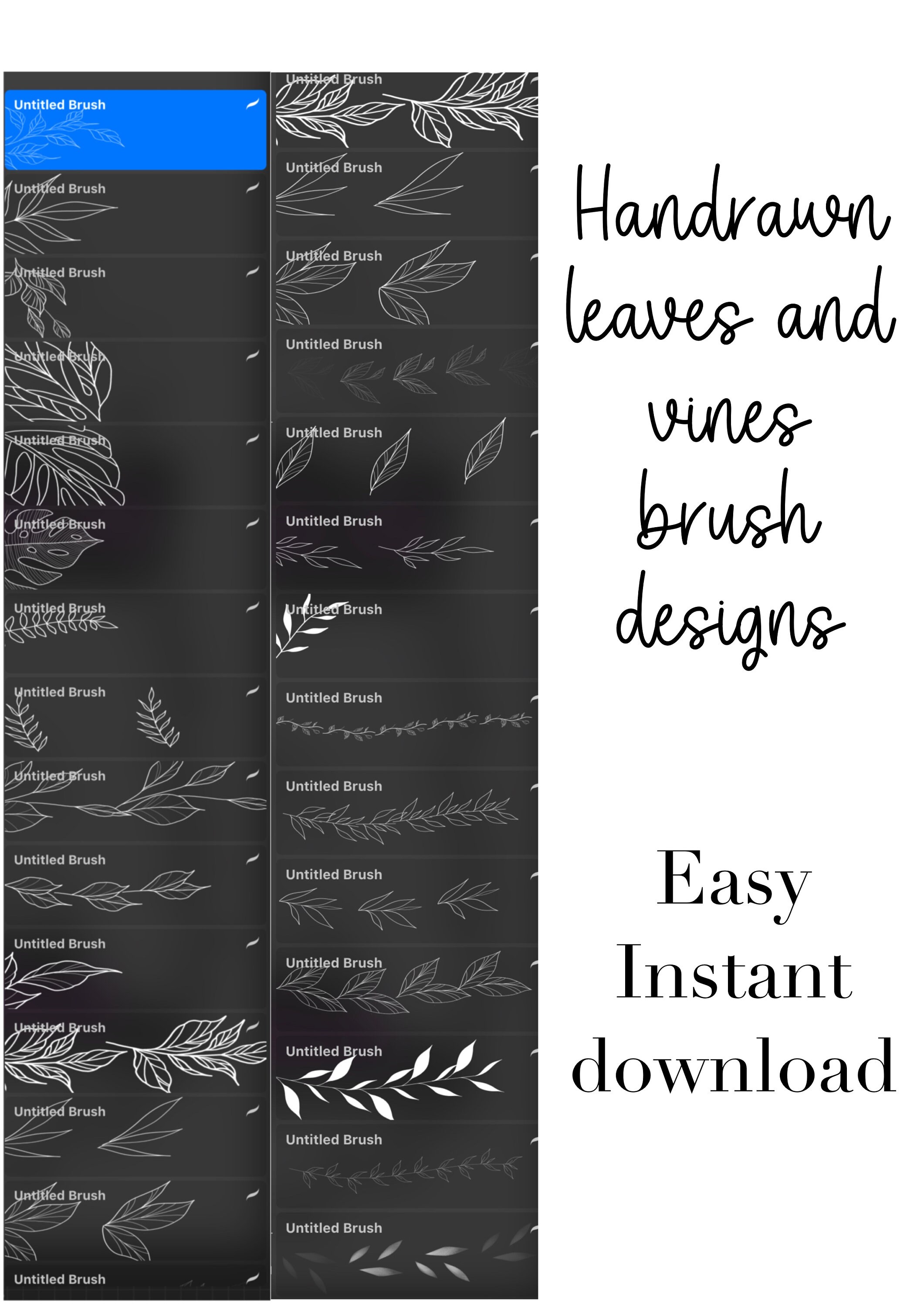 25 Procreate Leaves and Vines Brush and Stamp Set, Hand Drawn Digital