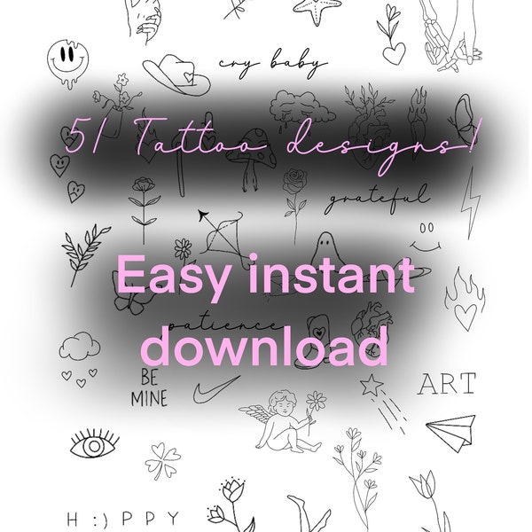 51 Fine Line Tiny Tattoo Flash Design Sheet