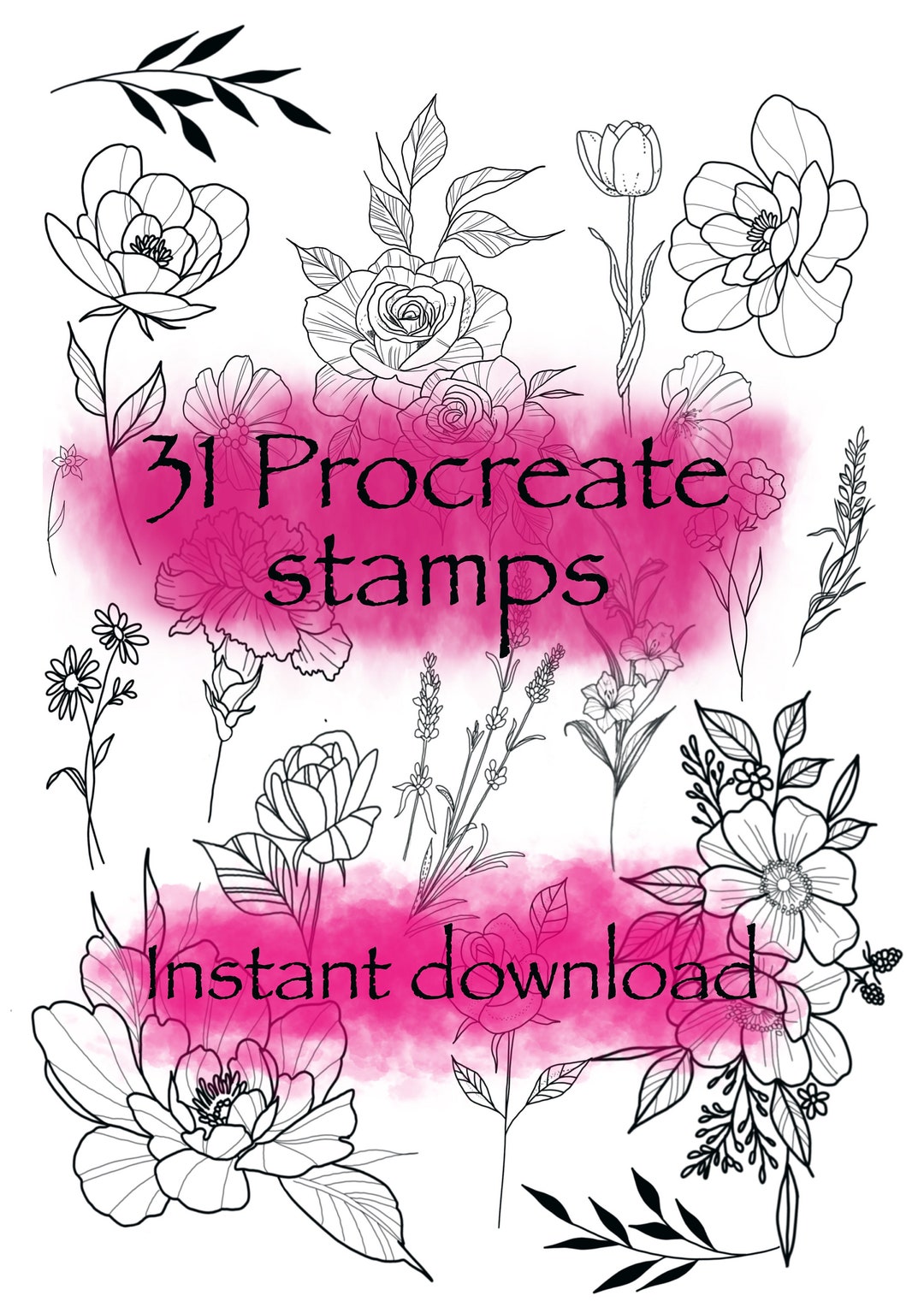 Floral Procreate Stamp Set, Flower Stencil Tattoo Design - Etsy