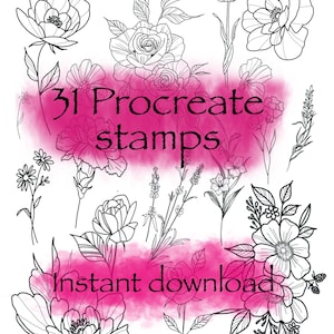 Floral Procreate Stamp Set, Flower Stencil Tattoo Design