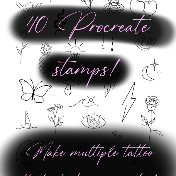 Tattoo Flash Procreate 40 Stempel-Set kleine Tattoos