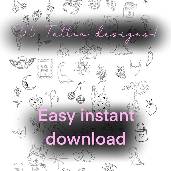 55 Popular Fine Line Tiny Tattoo Flash Design Sheet