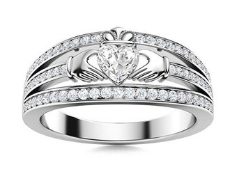 Vintage Moissanite Claddagh Ring Moissanite Diamond Engagement Ring For Women Moissanite Wedding Ring Anniversary Gift Ring Silver Claddagh