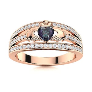 Heart Shaped Alexandrite Engagement Ring Vintage Claddagh Wedding & Engagement Ring Sterling Silver Claddagh Ring Alexandrite Ring For Women