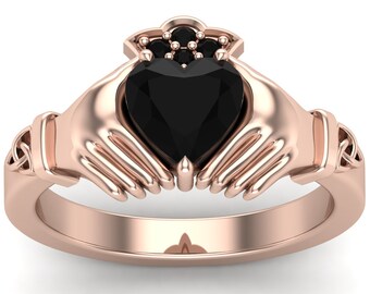ヴィンテージ ブラックオニキス クラダ エンゲージリング レディース 14Kゴールド ブラックオニキス クラダ 結婚指輪 ケルトノット クラダ リング アニバーサリーリング