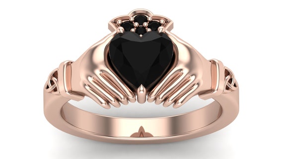 Vintage Black Onyx Claddagh Engagement Ring for Women 14k Gold
