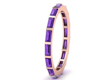 African Amethyst Engagement Ring Baguette Cut Eternity Ring  Gold Amethyst Wedding Band Sterling Silver Amethyst Ring Matching Band