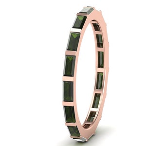 14k Gold Dainty Moldavite Engagement Rings Vintage Baguette Shaped Moldavite Eternity Rings Green Moldavite Wedding Rings Stacking Rings