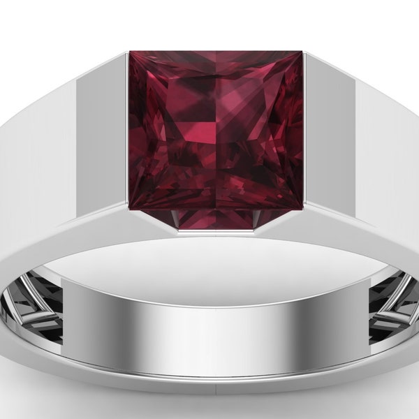 14k Gold Princess Cut Garnet Ring For Men Silver Garnet Gemstone Ring For Men Garnet Signet Ring Handmade Ring Personalized Men's Ring