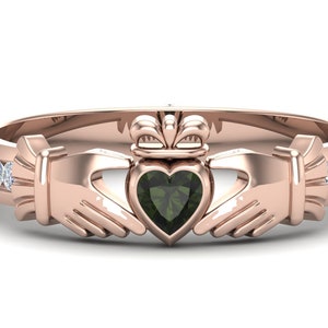 Gold Claddagh Moldavite Engagement Rings For Women Vintage Moldavite Wedding Ring Bridal Anniversary Promise Ring Irish Claddagh Ring Gifts