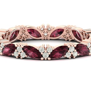 Vintage Red Garnet Rings For Women Garnet Eternity Ring marquise Shaped Eternity Ring Gold Wedding Ring Bridal Anniversary Ring Promise Ring