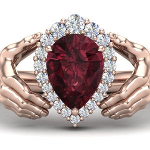 Garnet Claddagh Ring Women Vintage Claddagh Engagement Ring Pear Shaped Claddagh Wedding Ring Sterling Silver Claddagh Ring Anniversary Gift