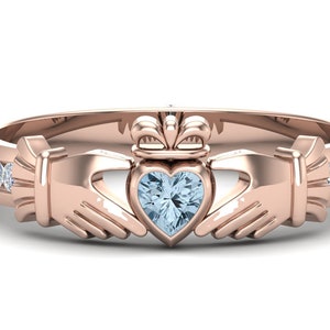 Natural Aquamarine Claddagh Rings Gold Aquamarine Engagement Rings Aquamarine Wedding Rings For Women Irish Rings Dainty Ring Gift For Her