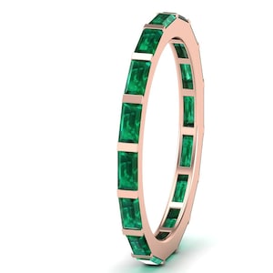Vintage Green Emerald Eternity Ring Band 14k Gold Emerald Engagement Ring Band Unique Wedding Band Stacking Ring Matching Band Dainty Ring