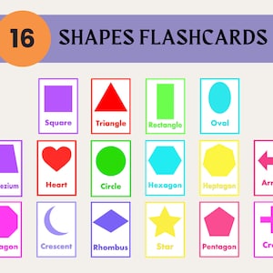 16 Shapes Flash Cards, Preschool Materials, Homeschool Printables, Montessori Materials, Geometric Flash Cards, Educational Cards