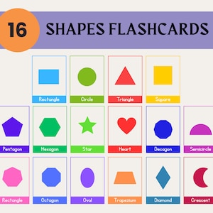16 Shapes Flash Cards, Preschool Cards, Homeschool Printables, Montessori Materials, Geometric Flash Cards, Digital Download