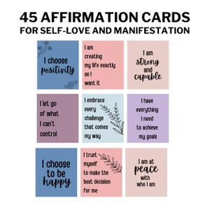 Baraja de cartas de afirmaciones diarias positivas, Imprimibles de tablero de visión, Tarjetas de amor propio, Kit de manifestación, Imprimibles de cuidado personal, DESCARGA DIGITAL