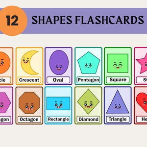 12 Shapes Flash Cards, Preschool Cards, Homeschool Printables, Montessori Materials, Geometric Flash Cards, Digital Download