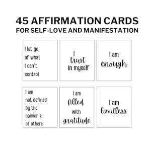Baralho de cartas de afirmações diárias positivas, imprimíveis do quadro de visão, cartões de amor próprio, kit de manifestação, imprimíveis de autocuidado, DOWNLOAD DIGITAL