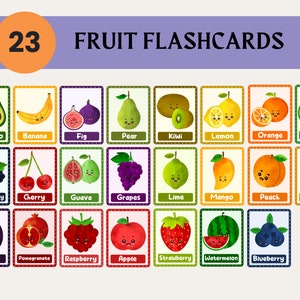 Printable Watercolor Fruits Flashcards, Montessori Flashcards, Pre-School Cards, Educational Printable Cards, Homeschool Activities