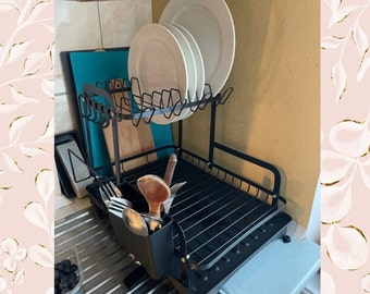 2 Tier Dish and Bowl Drainer Practical and Modern Kitchen Assistant Drying Rack Drainboard Drain Basket Kitchen Storage