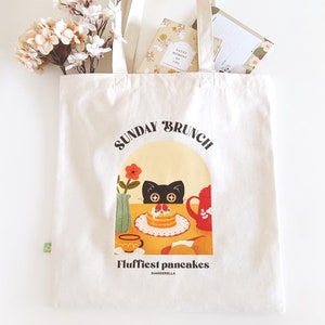 Sunday Brunch Black Cat Tote Bag | 100% cotton canvas totebag, shoulder bag, shopping bag