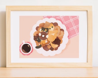 Impressão de ilustração de Chocolates Calico e Gatos Laranja | Decoração de Parede Poster Cat Lover Art | Cartão de Gato