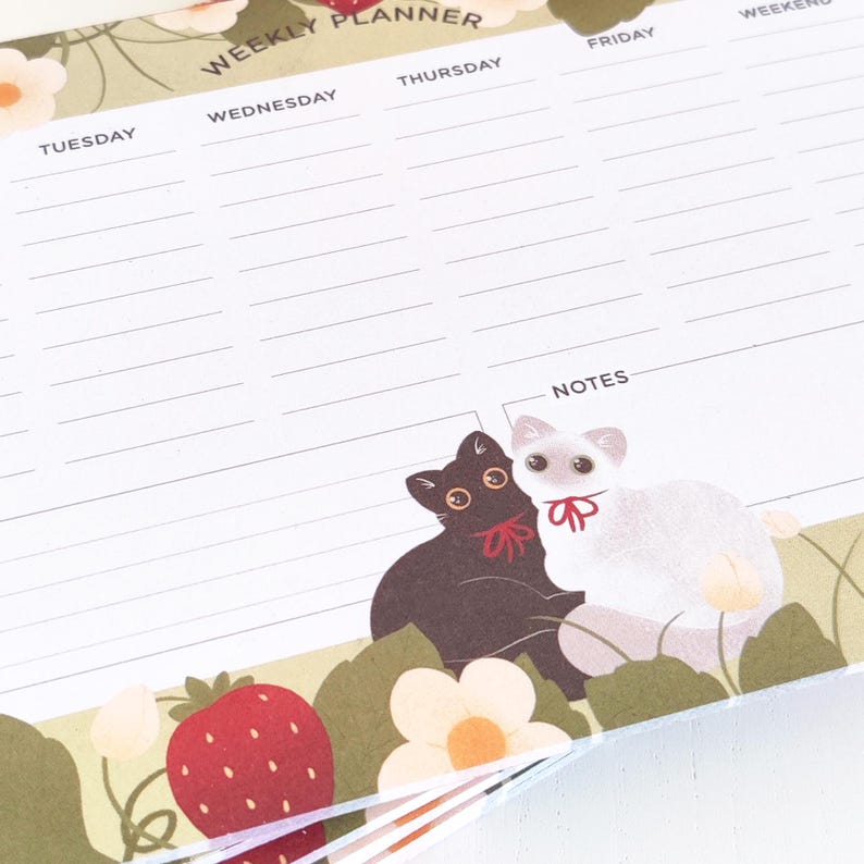 Weekly Planner Cat Notepad | Cute Kawaii Korean Stationery Calendar - Etsy